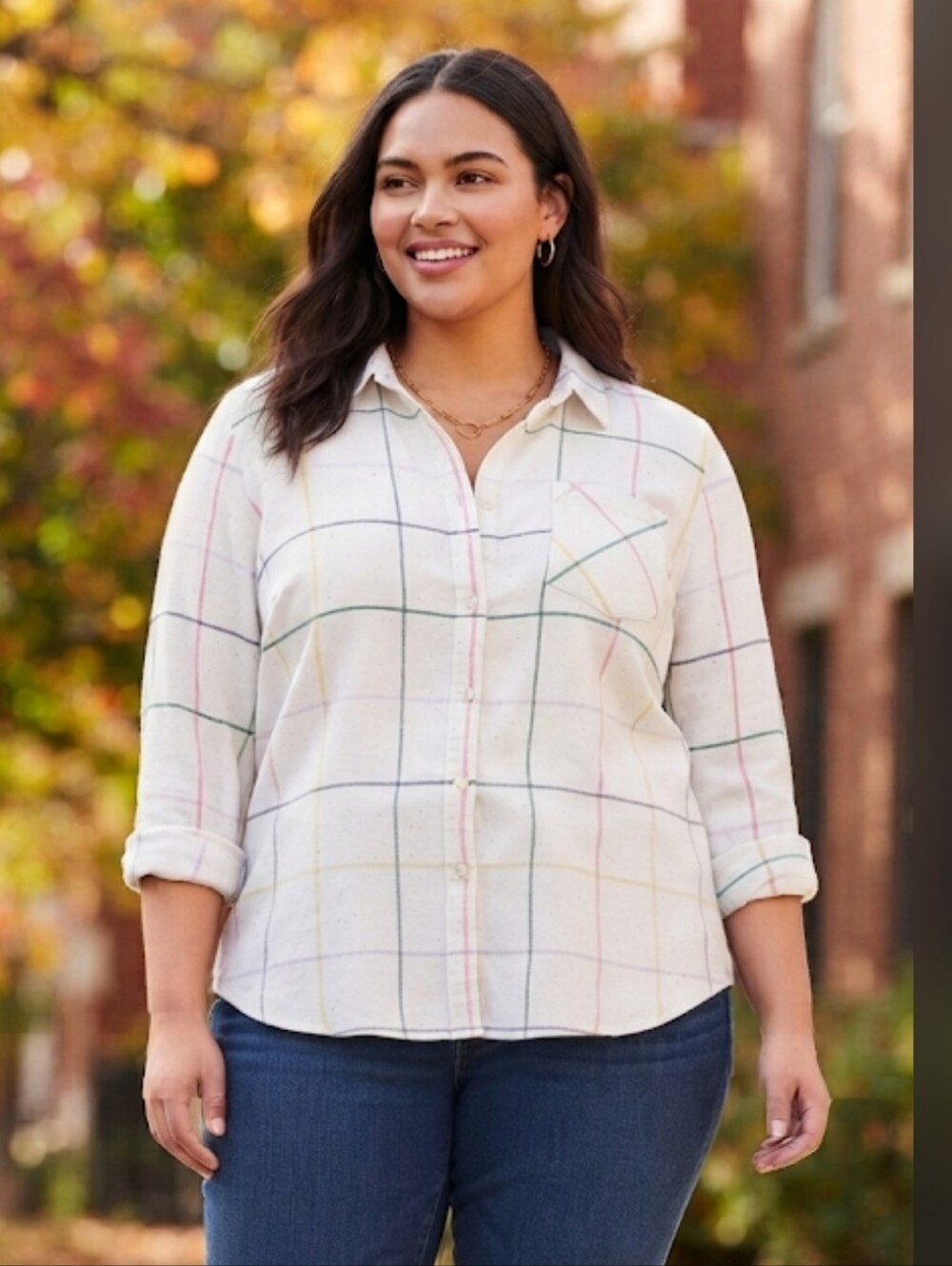Merona Windowpane Plaid Flannel Button-down Cream & Multicolor Shirt Size XXL
